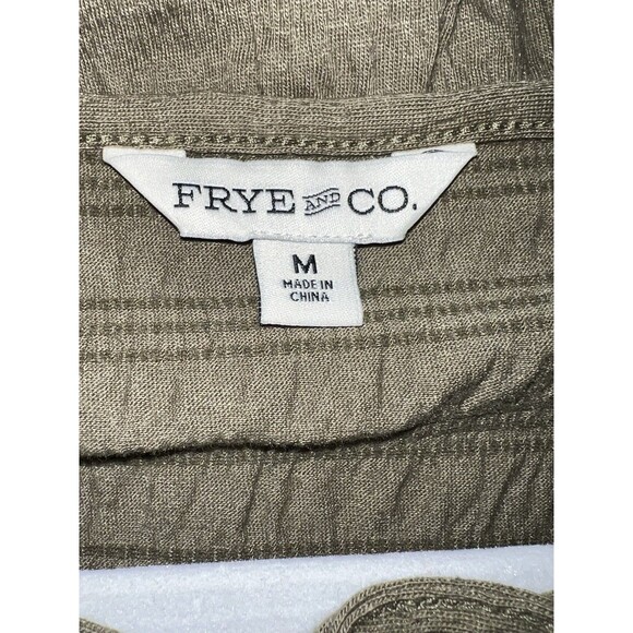 Frye and Co Women's Scoop Neck M Elbow Sleeve Blouse Burnt Olive Green Tie Front - Picture 3 of 7